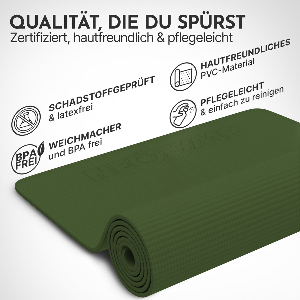Yogamatte – ideal für Yoga, Pilates & Gymnastik - Olivgrün - Yogamatten von NEOLYMP | Fitnessequipment und Sportartikel