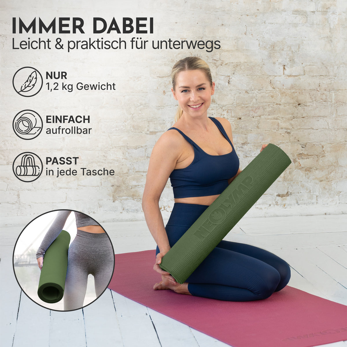 Yogamatte – ideal für Yoga, Pilates & Gymnastik - Olivgrün - Yogamatten von NEOLYMP | Fitnessequipment und Sportartikel