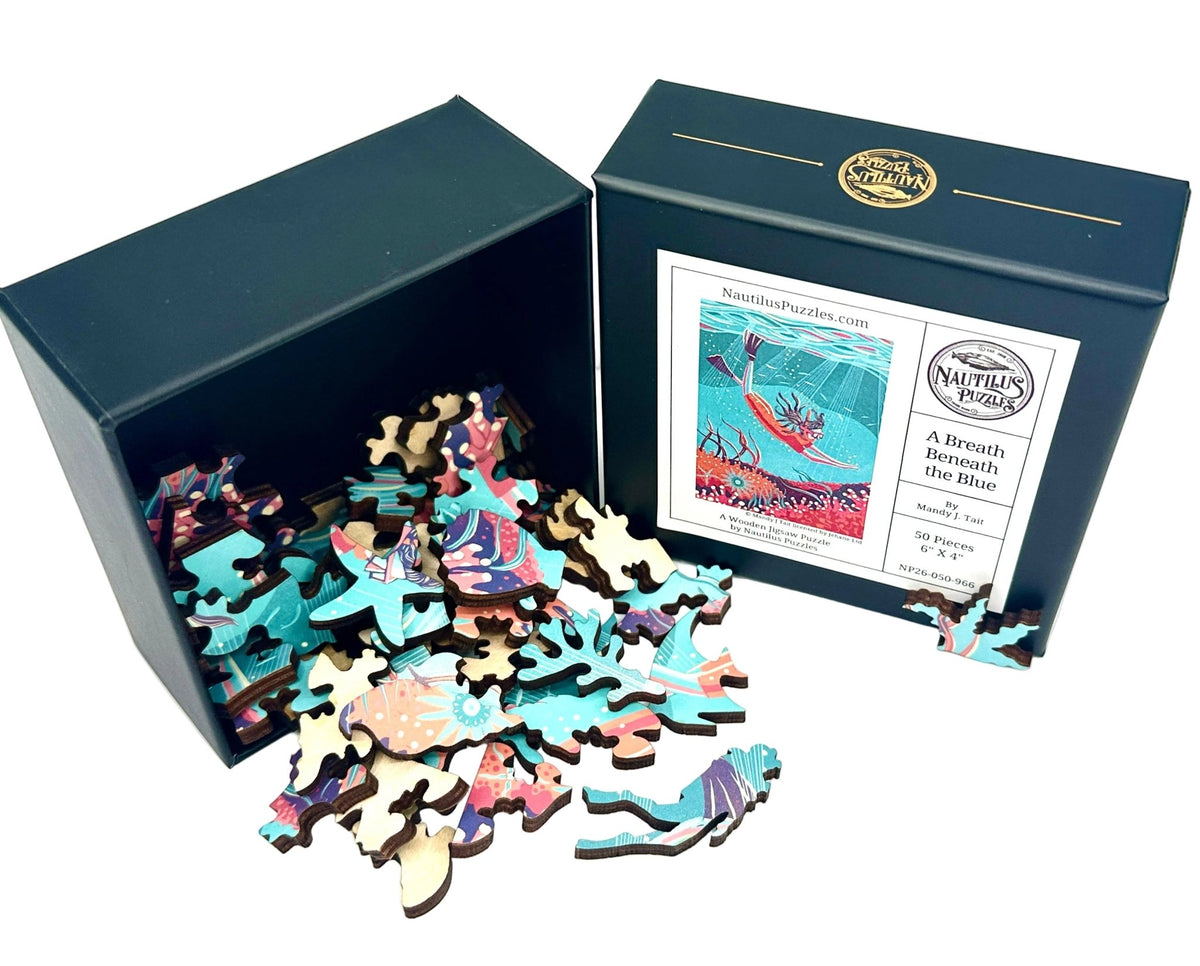 A Breath Beneath the Blue (50 Piece Mini Wooden Jigsaw Puzzle) - Nautilus Puzzles - Wooden Jigsaw Puzzles For Adults