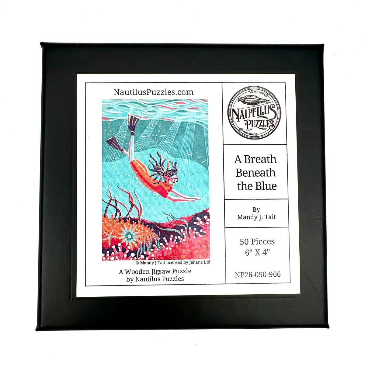 A Breath Beneath the Blue (50 Piece Mini Wooden Jigsaw Puzzle) - Nautilus Puzzles - Wooden Jigsaw Puzzles For Adults