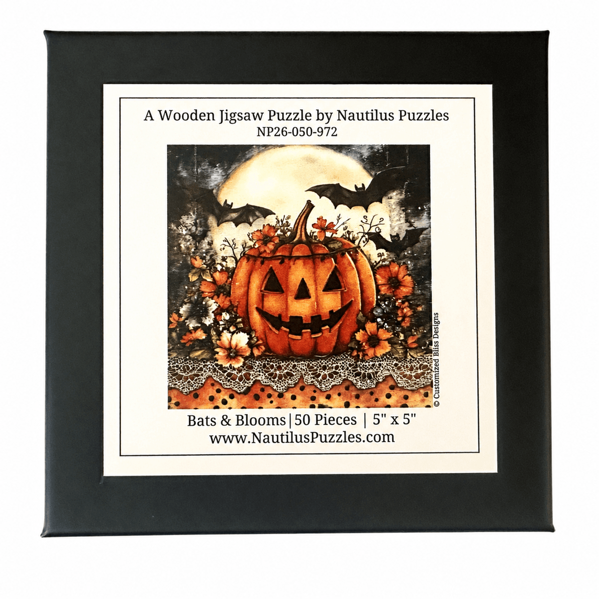 Bats & Blooms (50 Piece Mini Halloween Wooden Jigsaw Puzzle) - Nautilus Puzzles - Wooden Jigsaw Puzzles For Adults