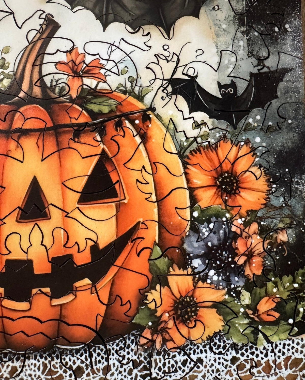 Bats & Blooms (50 Piece Mini Halloween Wooden Jigsaw Puzzle) - Nautilus Puzzles - Wooden Jigsaw Puzzles For Adults