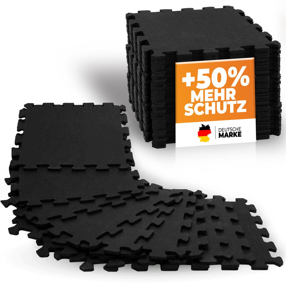 Premium Bodenschutzmatte aus extra dichtem Kautschuk (schwarz) - 8 Matten | 0,7 m² - Bodenschutz von NEOLYMP | Fitnessequipment und Sportartikel