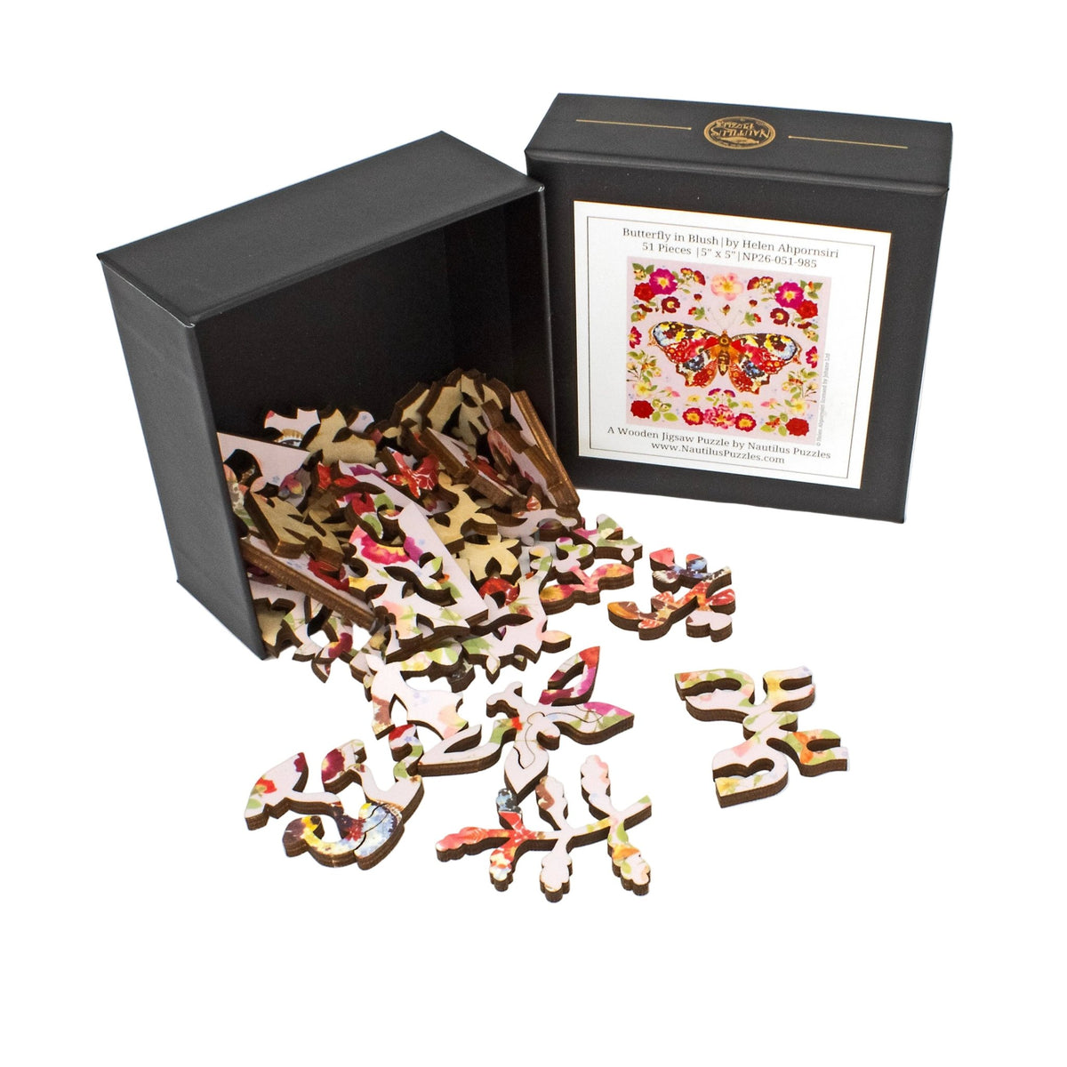 Butterfly in Blush - 51 Piece Mini Wooden Jigsaw Puzzle - Nautilus Puzzles - Wooden Jigsaw Puzzles For Adults