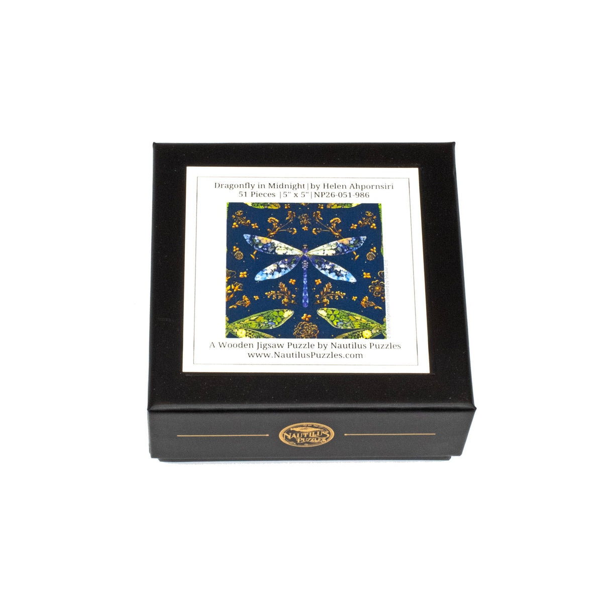 Dragonfly in Midnight - 51 Piece Mini Wooden Jigsaw Puzzle - Nautilus Puzzles - Wooden Jigsaw Puzzles For Adults
