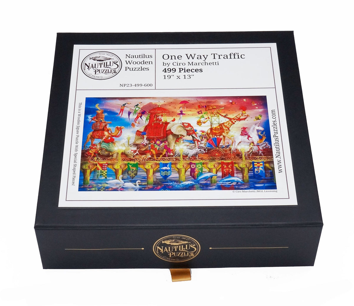 Elephant Puzzle. One Way Traffic. 499 Pieces. Wooden Jigsaw Puzzle - Nautilus Puzzles - Wooden Jigsaw Puzzles For Adults