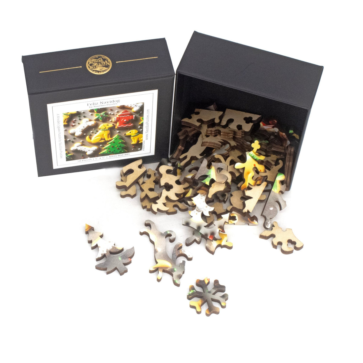 Feliz Navidog (50 Piece Mini Christmas Wooden Jigsaw Puzzle) - Nautilus Puzzles - Wooden Jigsaw Puzzles For Adults