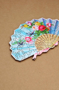 Floral Fan with Dragonflies - 54 Piece Shaped Mini Wooden Jigsaw Puzzle - Nautilus Puzzles - Wooden Jigsaw Puzzles For Adults
