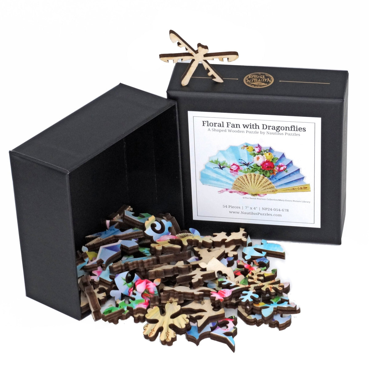 Floral Fan with Dragonflies - 54 Piece Shaped Mini Wooden Jigsaw Puzzle - Nautilus Puzzles - Wooden Jigsaw Puzzles For Adults