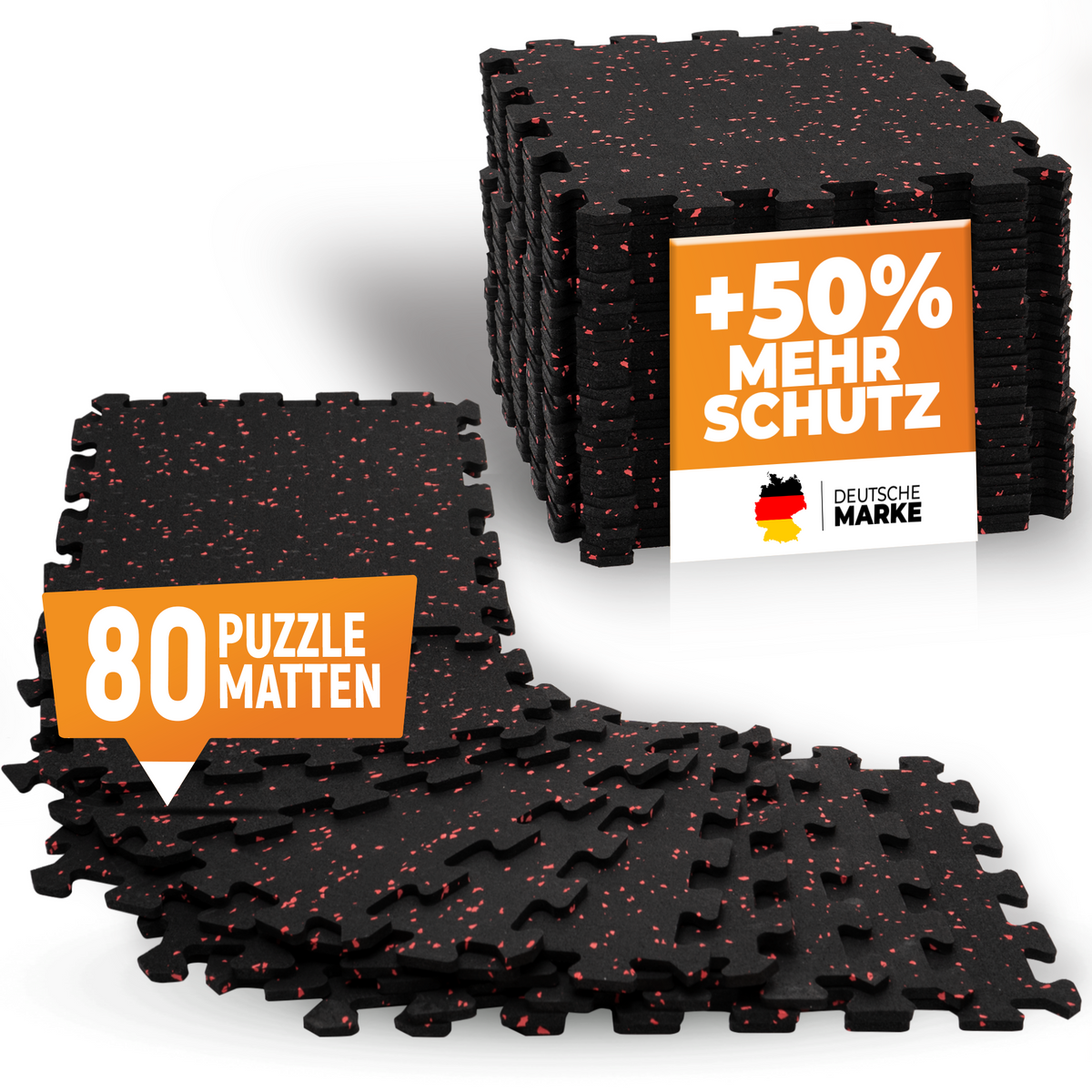 Premium Bodenschutzmatte aus extra dichtem Kautschuk (schwarz-rot) - 80 Matten | 7 m² - Bodenschutz von NEOLYMP | Fitnessequipment und Sportartikel