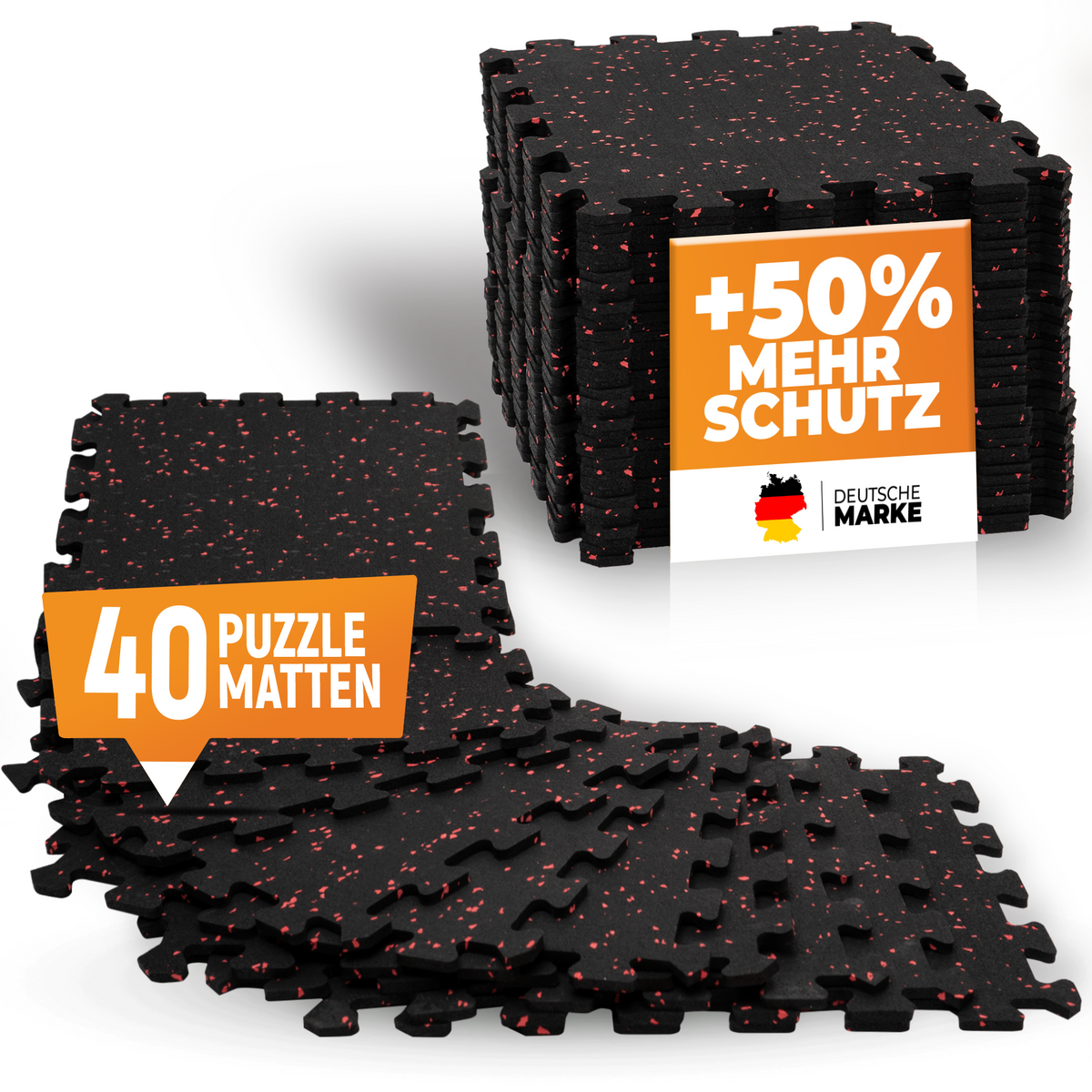 Premium Bodenschutzmatte aus extra dichtem Kautschuk (schwarz-rot) - 40 Matten | 3,5 m² - Bodenschutz von NEOLYMP | Fitnessequipment und Sportartikel