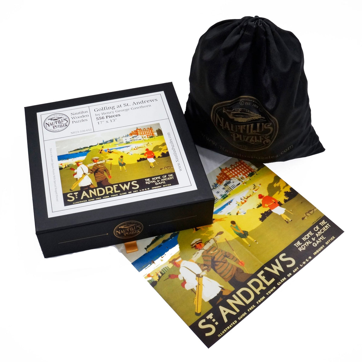 Golfing At St. Andrews (556 Piece Wooden Jigsaw Puzzle) - Nautilus Puzzles - Wooden Jigsaw Puzzles For Adults