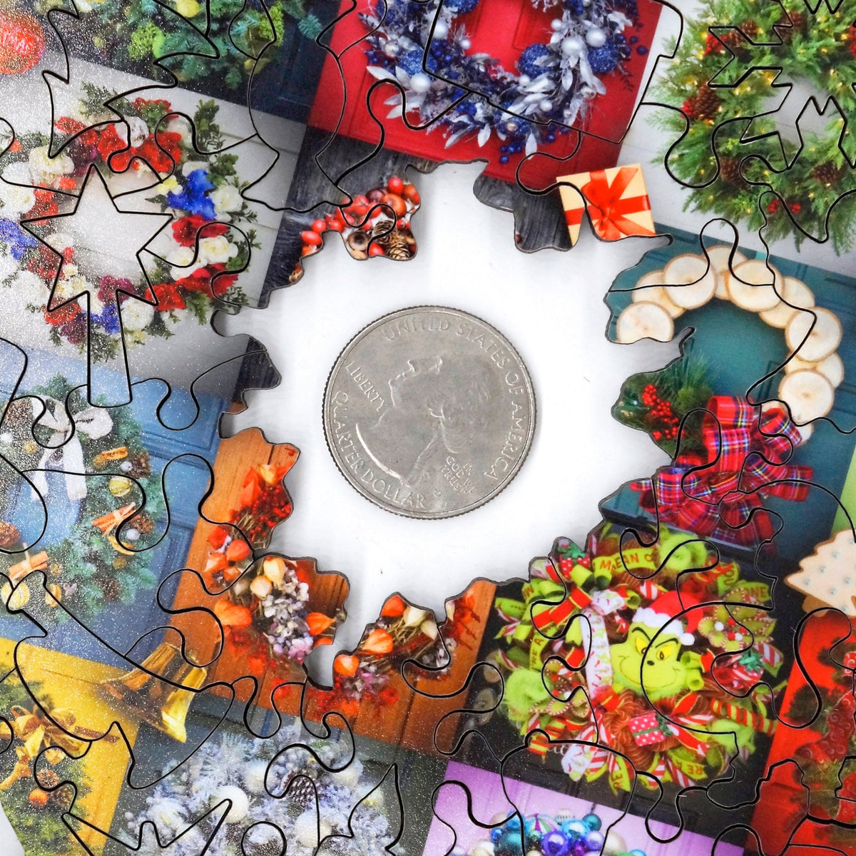 Holiday Wreath (53 Pieces) Shaped Christmas Mini Wooden Puzzle - Nautilus Puzzles - Wooden Jigsaw Puzzles For Adults
