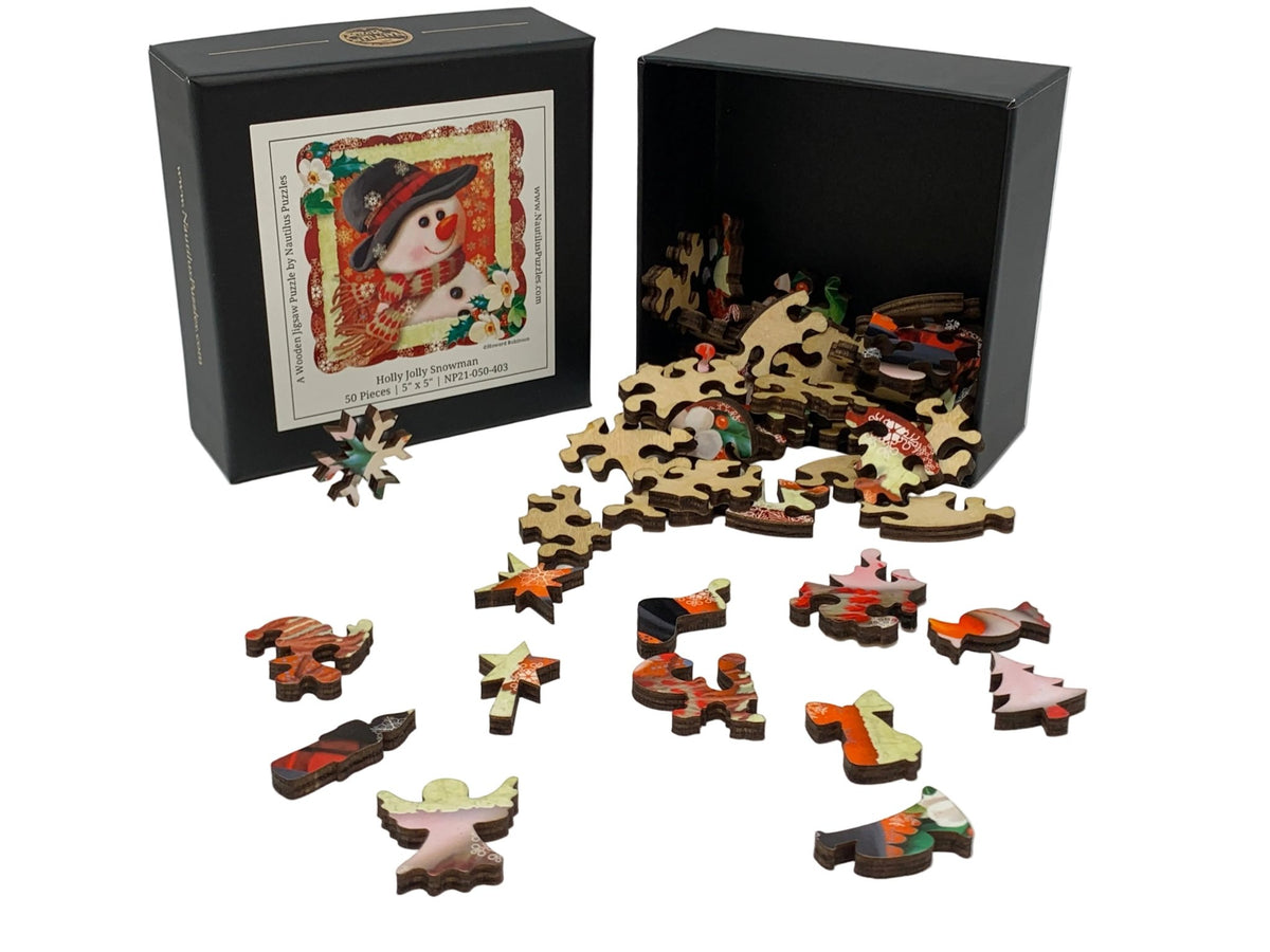 Holly Jolly Holidays - Mini Puzzle Set - Nautilus Puzzles - Wooden Jigsaw Puzzles For Adults