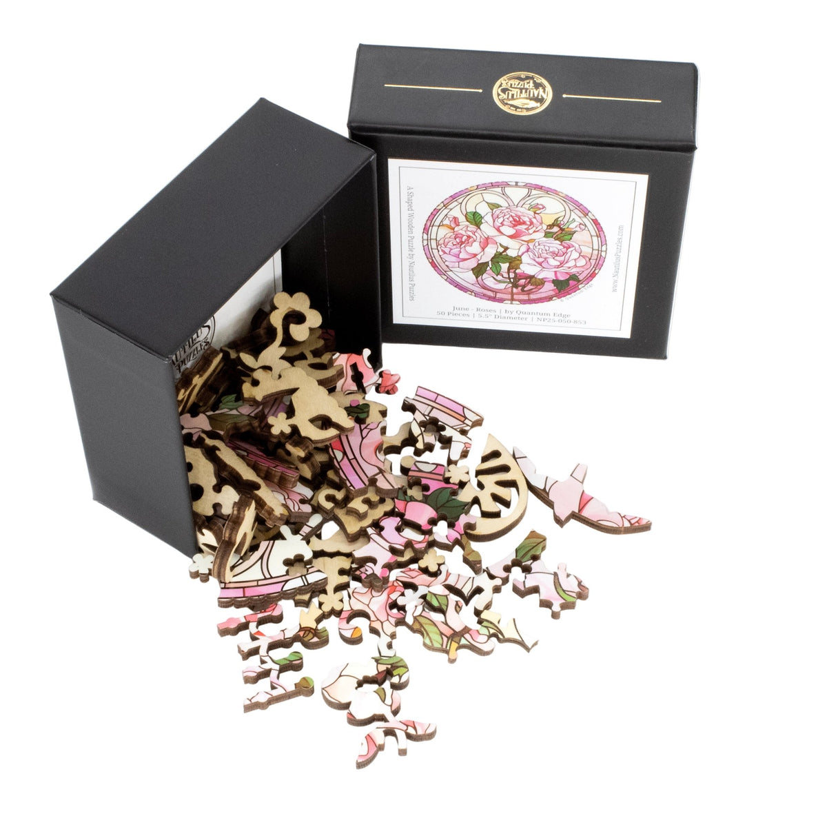 June - Roses (50 Piece Round Mini Wooden Jigsaw Puzzle) - Nautilus Puzzles - Wooden Jigsaw Puzzles For Adults