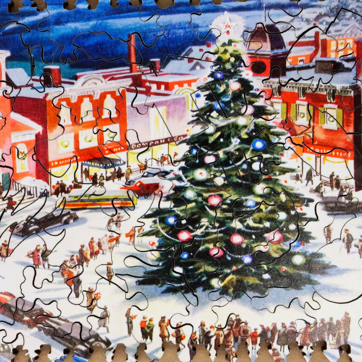 Lighting the Christmas Tree (63 Piece Mini Christmas Wooden Jigsaw Puzzle) - Nautilus Puzzles - Wooden Jigsaw Puzzles For Adults