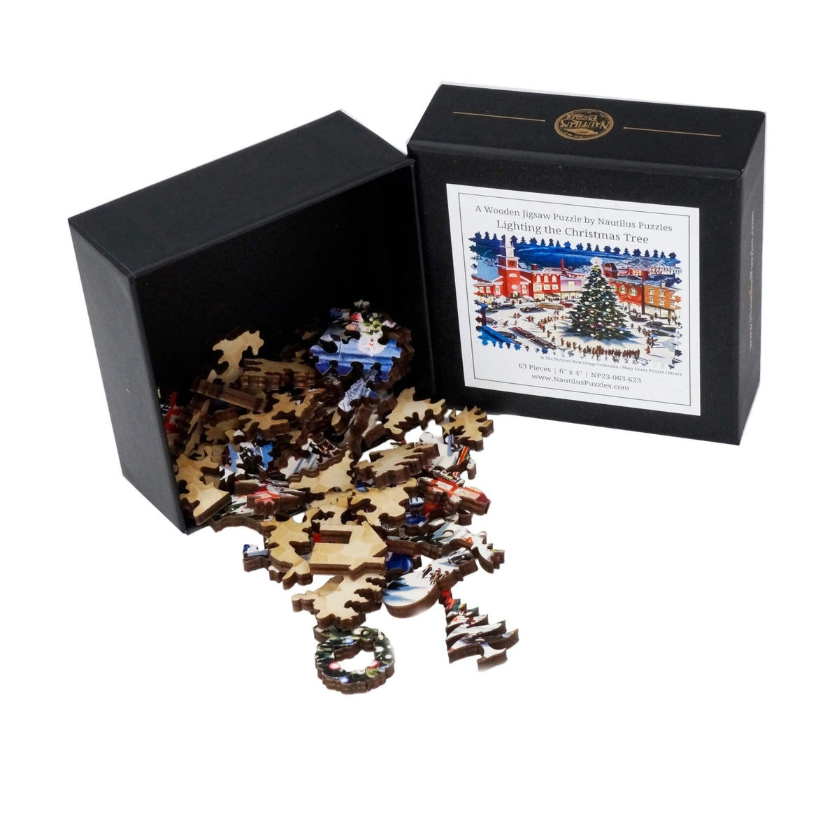 Lighting the Christmas Tree (63 Piece Mini Christmas Wooden Jigsaw Puzzle) - Nautilus Puzzles - Wooden Jigsaw Puzzles For Adults