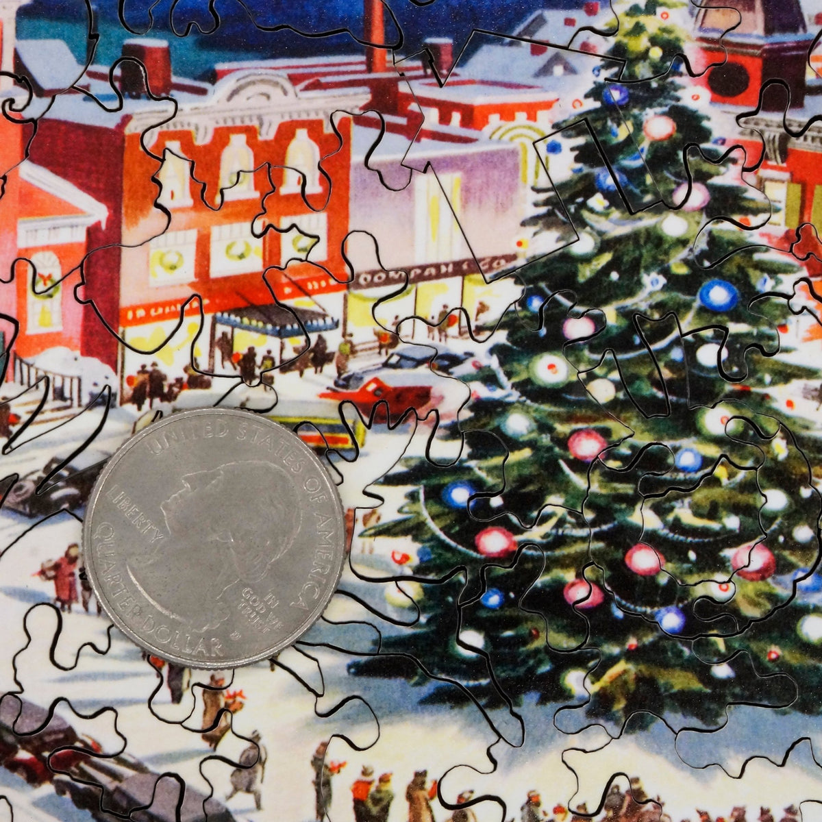 Lighting the Christmas Tree (63 Piece Mini Christmas Wooden Jigsaw Puzzle) - Nautilus Puzzles - Wooden Jigsaw Puzzles For Adults