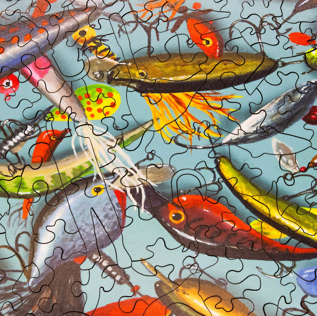 Lots of Lures (503 Piece Wooden Jigsaw Puzzle) - Nautilus Puzzles - Wooden Jigsaw Puzzles For Adults