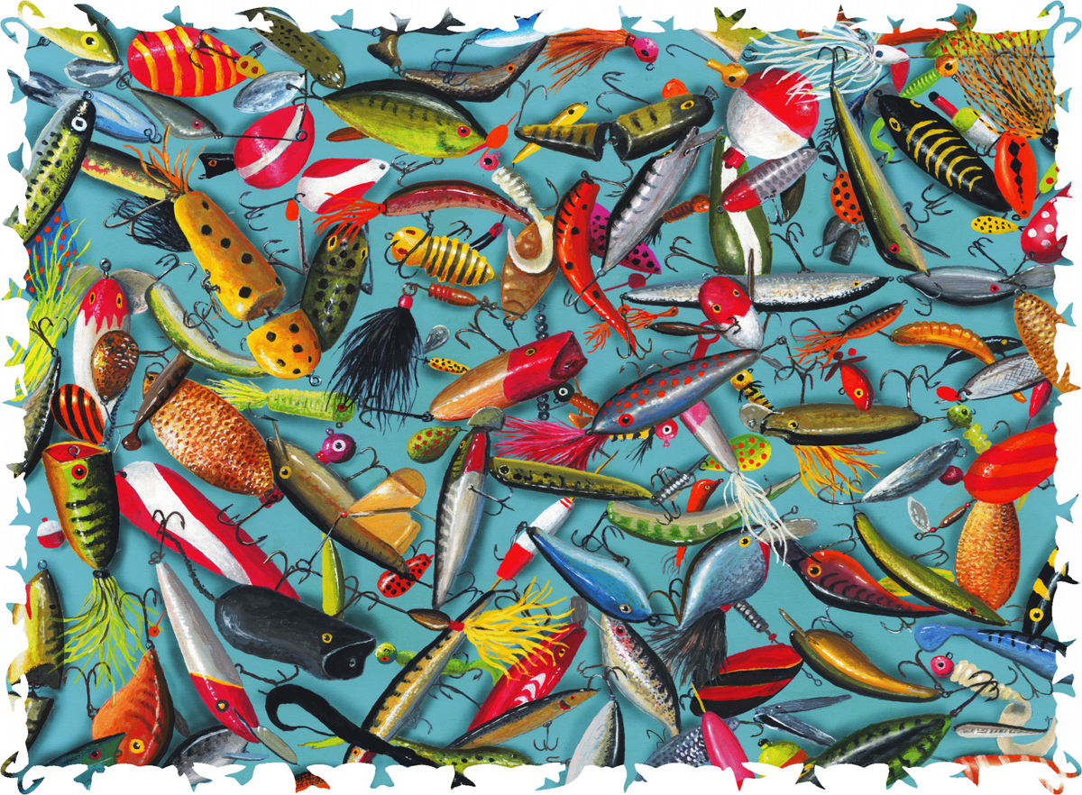 Lots of Lures (503 Piece Wooden Jigsaw Puzzle) - Nautilus Puzzles - Wooden Jigsaw Puzzles For Adults