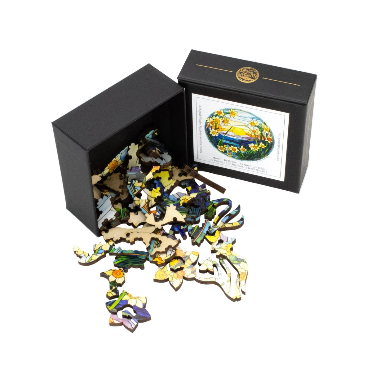 March - Daffodils (50 Piece Round Mini Wooden Jigsaw Puzzle) - Nautilus Puzzles - Wooden Jigsaw Puzzles For Adults