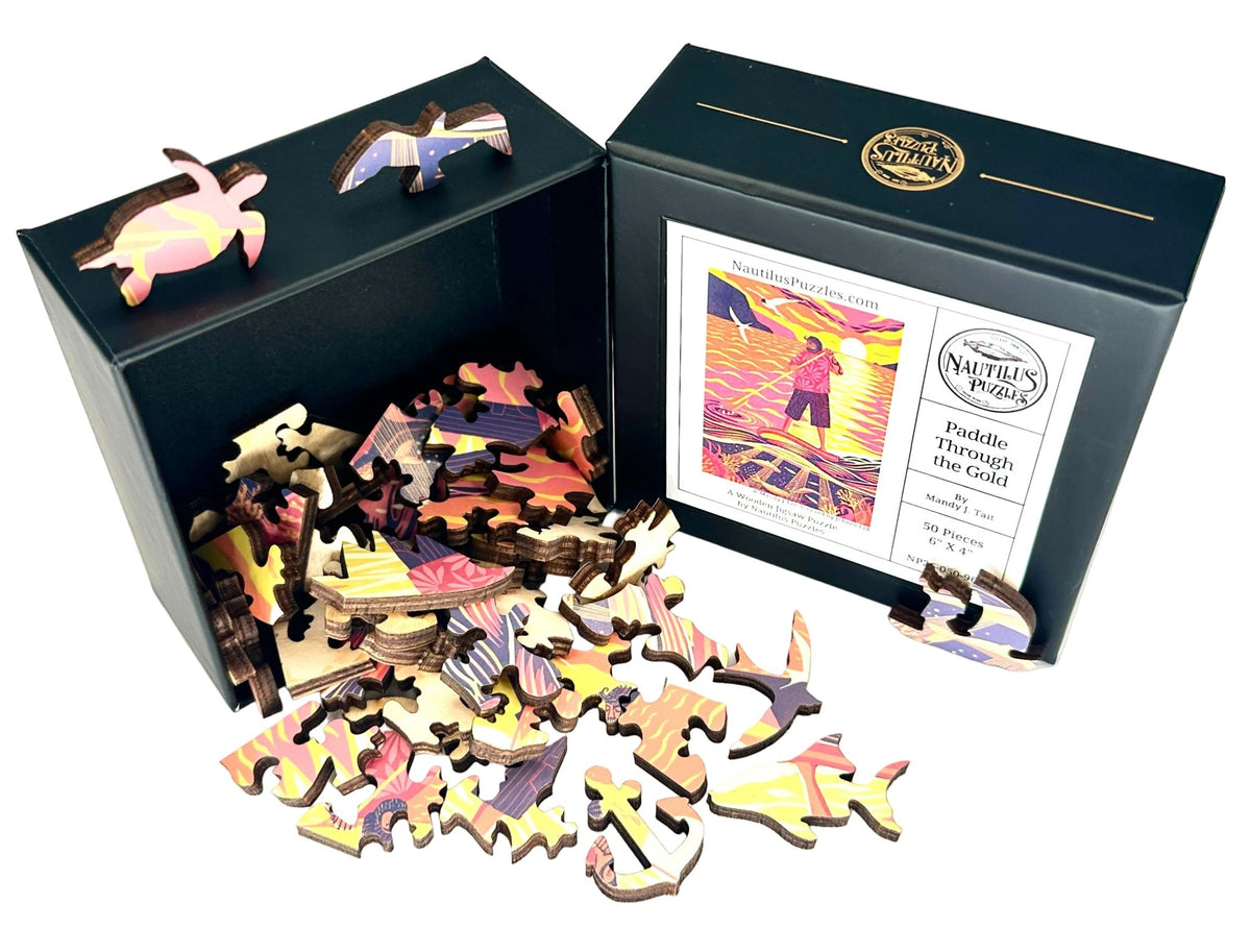 Paddle Through the Gold (50 Piece Mini Wooden Jigsaw Puzzle) - Nautilus Puzzles - Wooden Jigsaw Puzzles For Adults