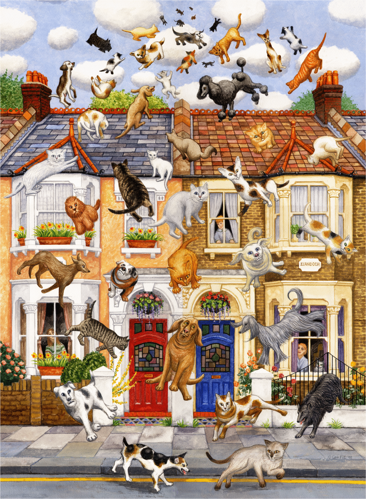 Raining Cats and Dogs (474 Piece Wooden Jigsaw Puzzle) - Nautilus Puzzles - Wooden Jigsaw Puzzles For Adults