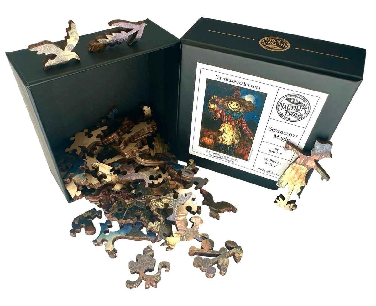Scarecrow Magic (50 Piece Mini Halloween Wooden Jigsaw Puzzle) - Nautilus Puzzles - Wooden Jigsaw Puzzles For Adults