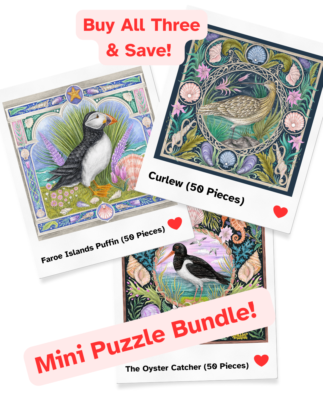 Sea Birds Mini Puzzle Set - Nautilus Puzzles - Wooden Jigsaw Puzzles For Adults