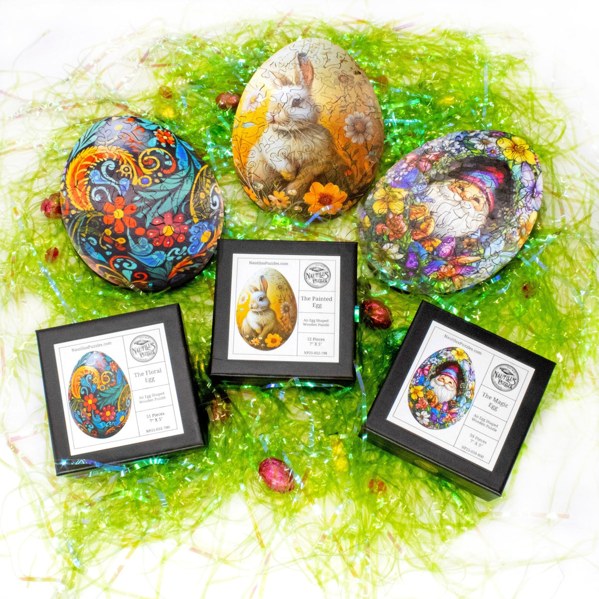 Shaped Easter Egg Puzzle Set - Nautilus Puzzles - Wooden Jigsaw Puzzles For Adults