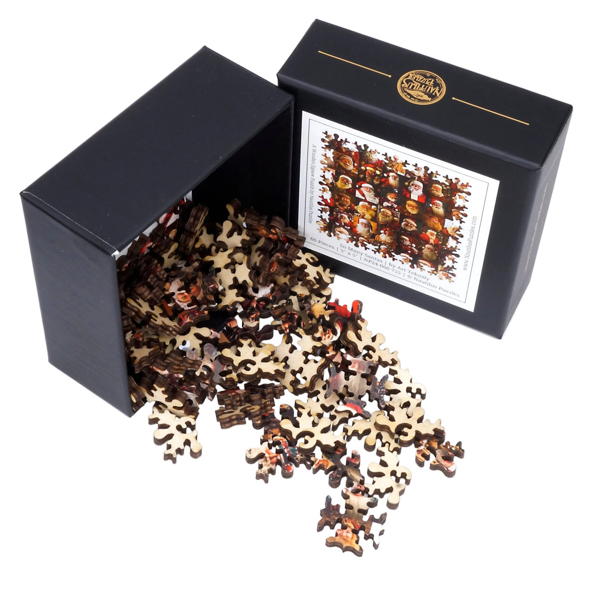 So Many Santas (66 Piece Mini Wooden Jigsaw Christmas Puzzle) - Nautilus Puzzles - Wooden Jigsaw Puzzles For Adults