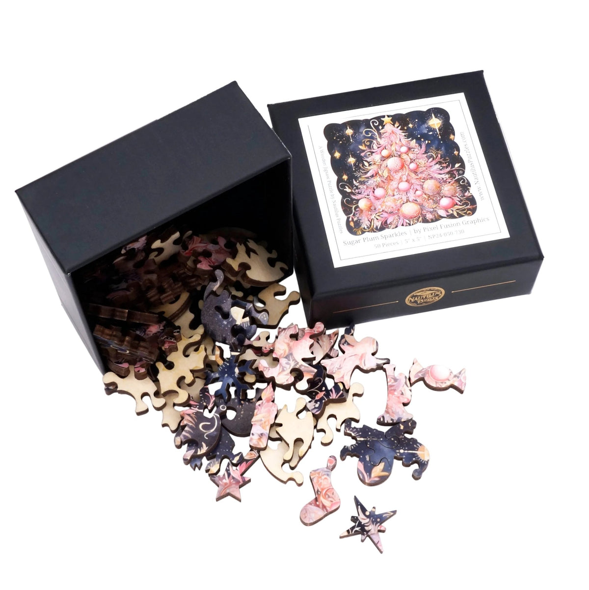 Sugar Plum Sparkles (50 Piece Mini Christmas Wooden Jigsaw Puzzle) - Nautilus Puzzles - Wooden Jigsaw Puzzles For Adults
