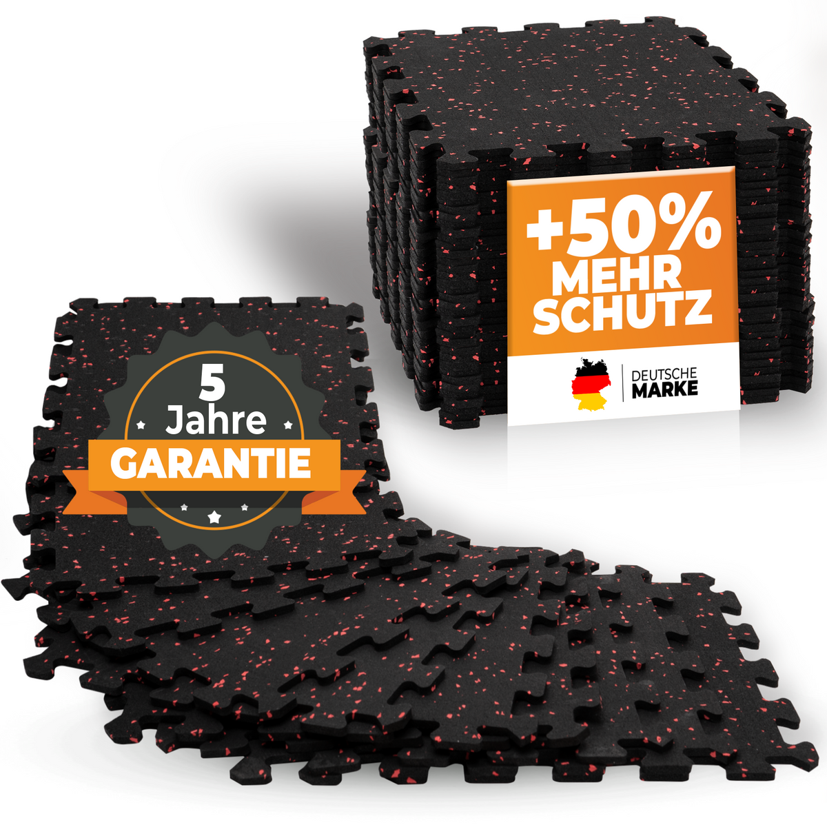 Premium Bodenschutzmatte aus extra dichtem Kautschuk (schwarz-rot) - 8 Matten | 0,7 m² - Bodenschutz von NEOLYMP | Fitnessequipment und Sportartikel