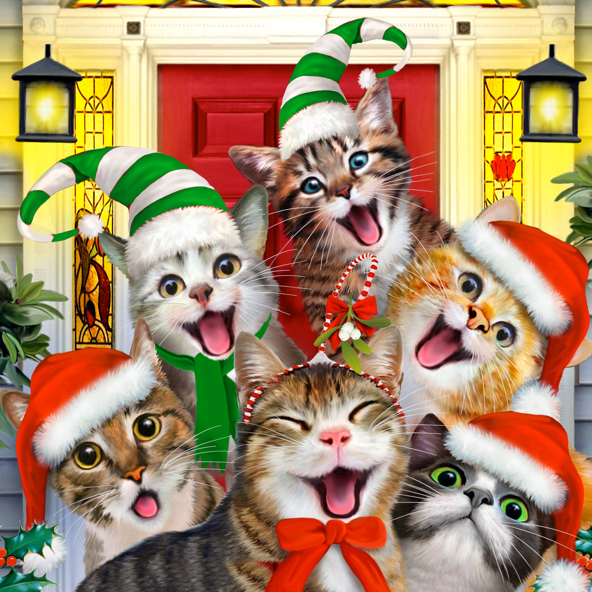 Crazy Christmas Cats (55 Piece Mini Christmas Wooden Jigsaw Puzzle) - Nautilus Puzzles - Wooden Jigsaw Puzzles For Adults