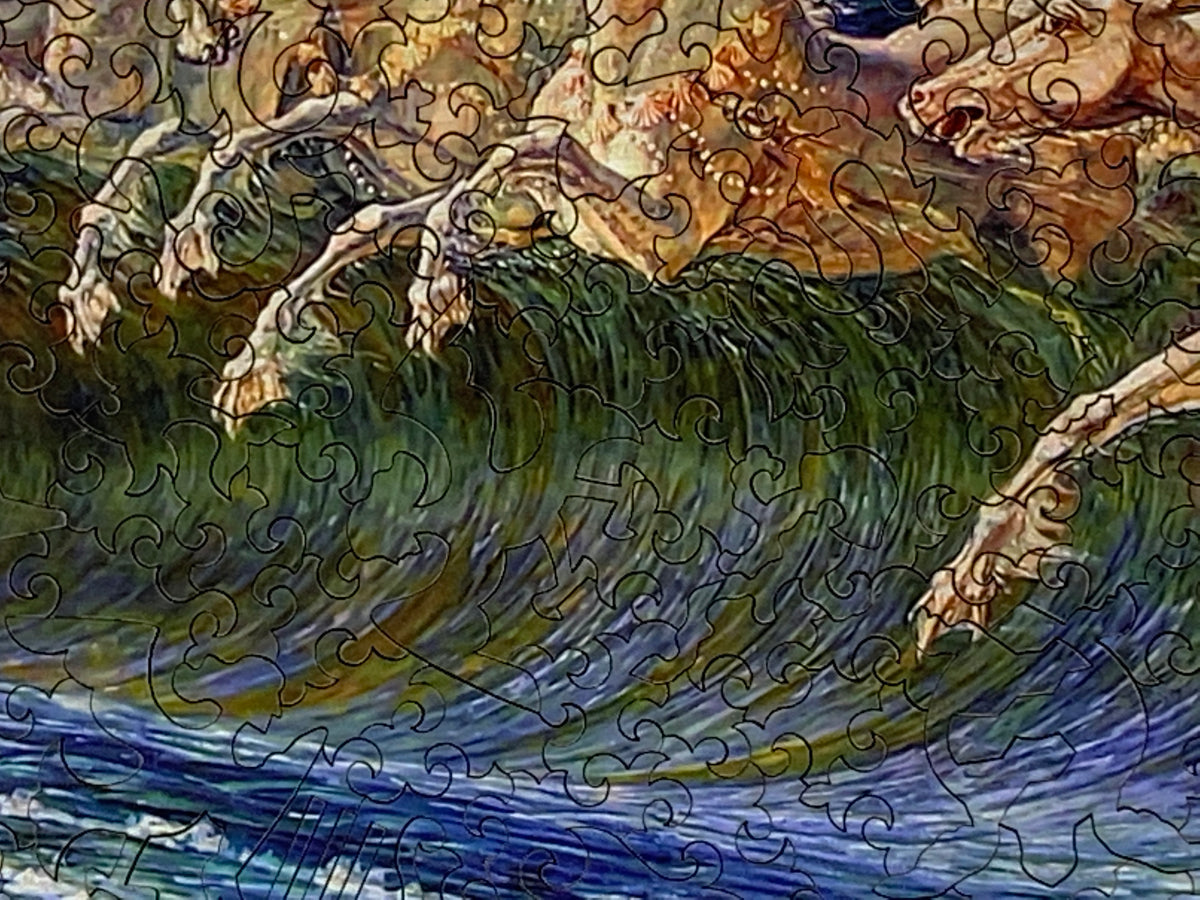 Neptune's Horses by Walter Crane (404 Piece Wooden Jigsaw Puzzle) - Nautilus Puzzles - Wooden Jigsaw Puzzles For Adults
