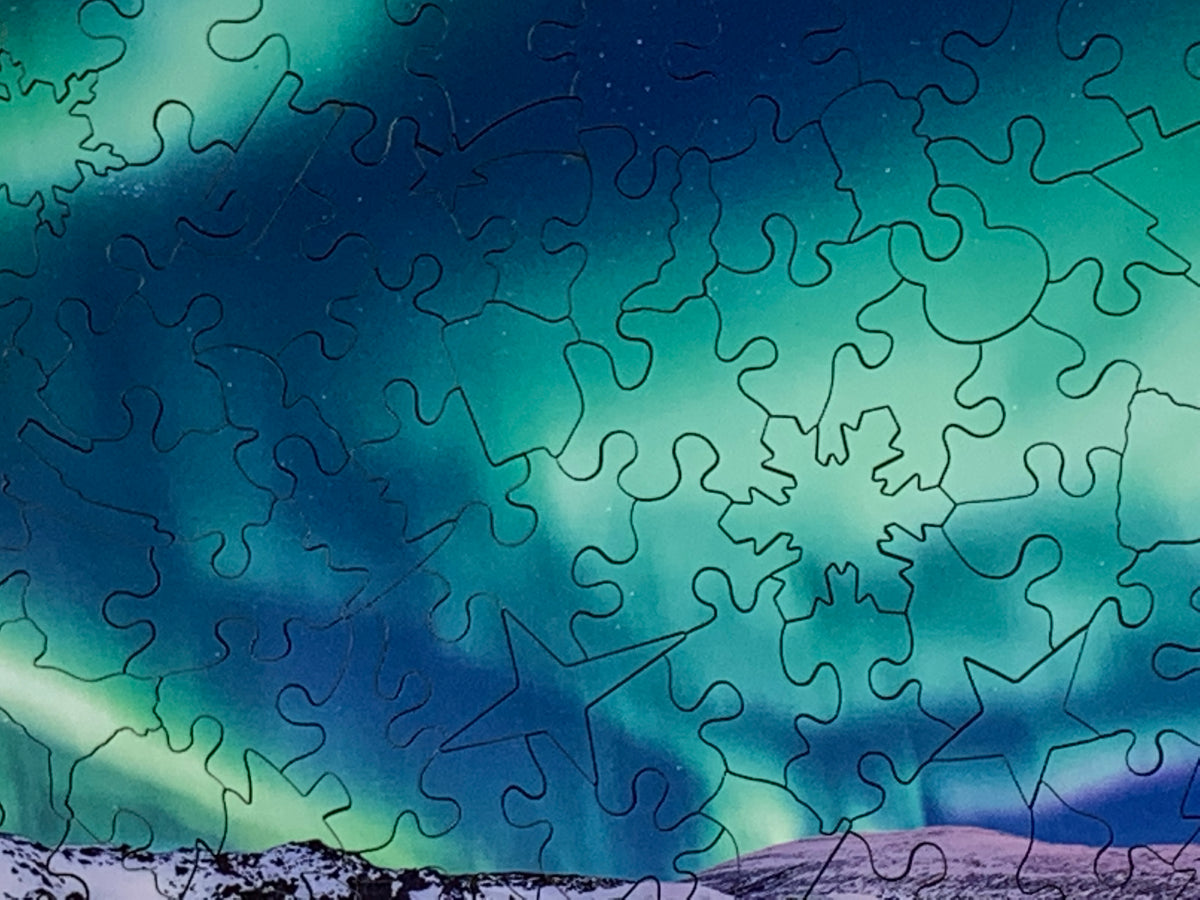 Northern Lights Over Godafoss, Iceland - 200 Piece Wooden Jigsaw Puzzle - Nautilus Puzzles - Wooden Jigsaw Puzzles For Adults