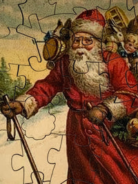 Skiing Santa (Victorian Santa 4) (50 Pieces), Mini Wooden Jigsaw Puzzle - Nautilus Puzzles - Wooden Jigsaw Puzzles For Adults