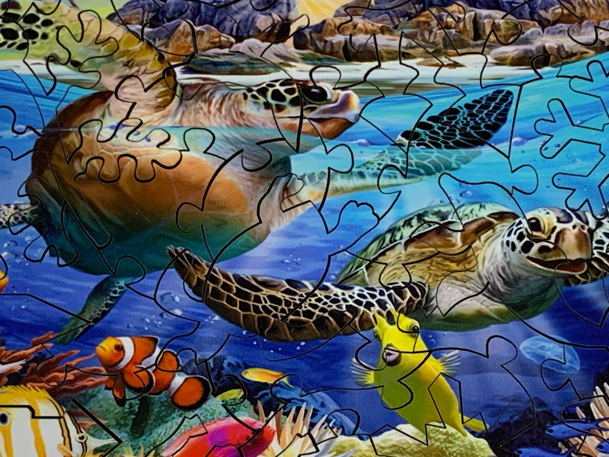 Turtle Beach (49 Piece Mini Wooden Turtle Jigsaw Puzzle) - Nautilus Puzzles - Wooden Jigsaw Puzzles For Adults