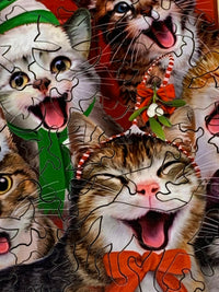 Crazy Christmas Cats (55 Piece Mini Christmas Wooden Jigsaw Puzzle) - Nautilus Puzzles - Wooden Jigsaw Puzzles For Adults