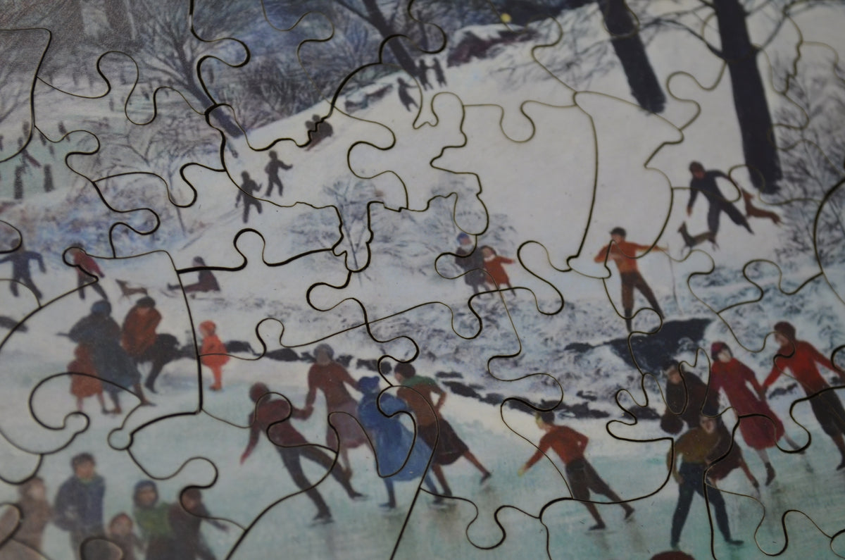 Skating In Central Park (249 Piece Wooden Christmas Puzzle) - Nautilus Puzzles - Wooden Jigsaw Puzzles For Adults