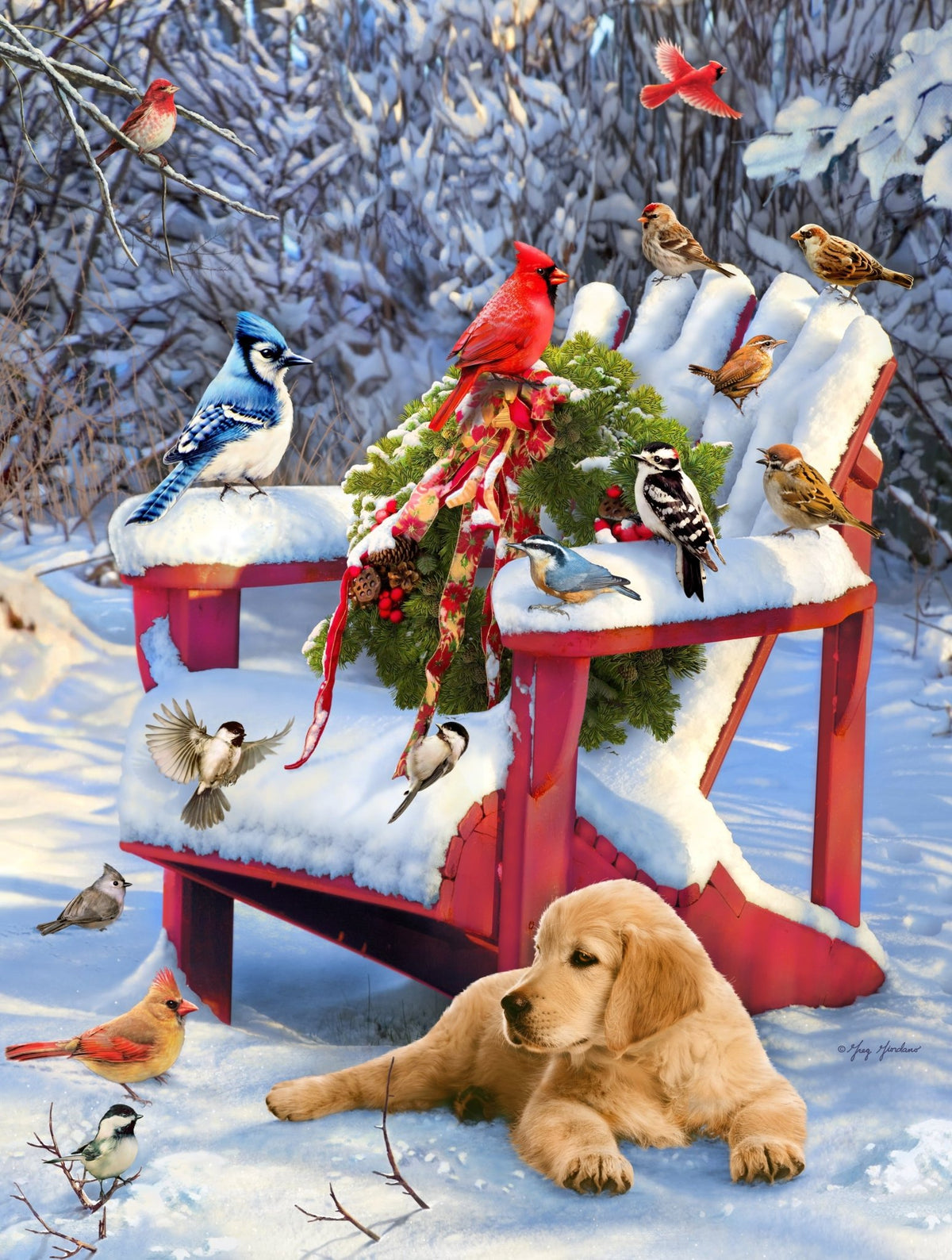 Adirondack Christmas Birds (50 Piece Mini Christmas Wooden Puzzle) - Nautilus Puzzles - Wooden Jigsaw Puzzles For Adults
