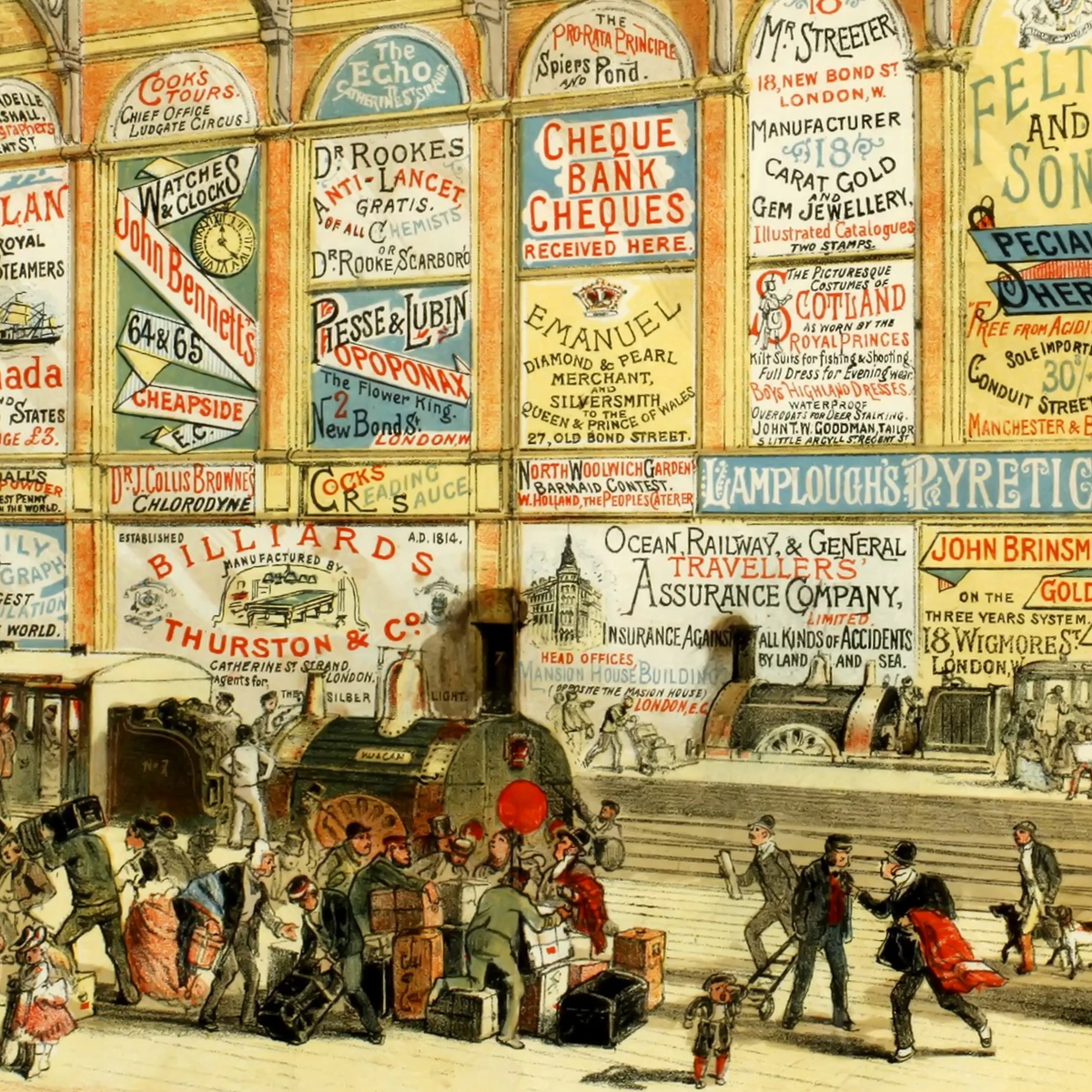 Modern Advertising: A Railway Station in 1874 (519 Pieces) Wooden Jigsaw Puzzle - Nautilus Puzzles - Wooden Jigsaw Puzzles For Adults