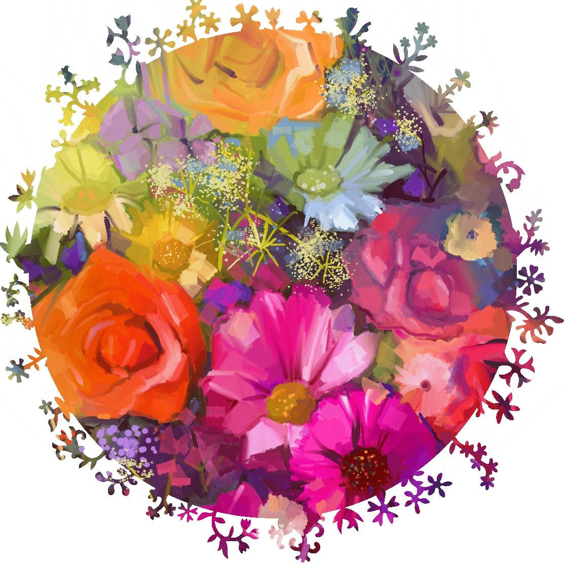 Circle of Flowers (392 Piece Shaped Flower Wooden Jigsaw Puzzle) - Nautilus Puzzles - Wooden Jigsaw Puzzles For Adults