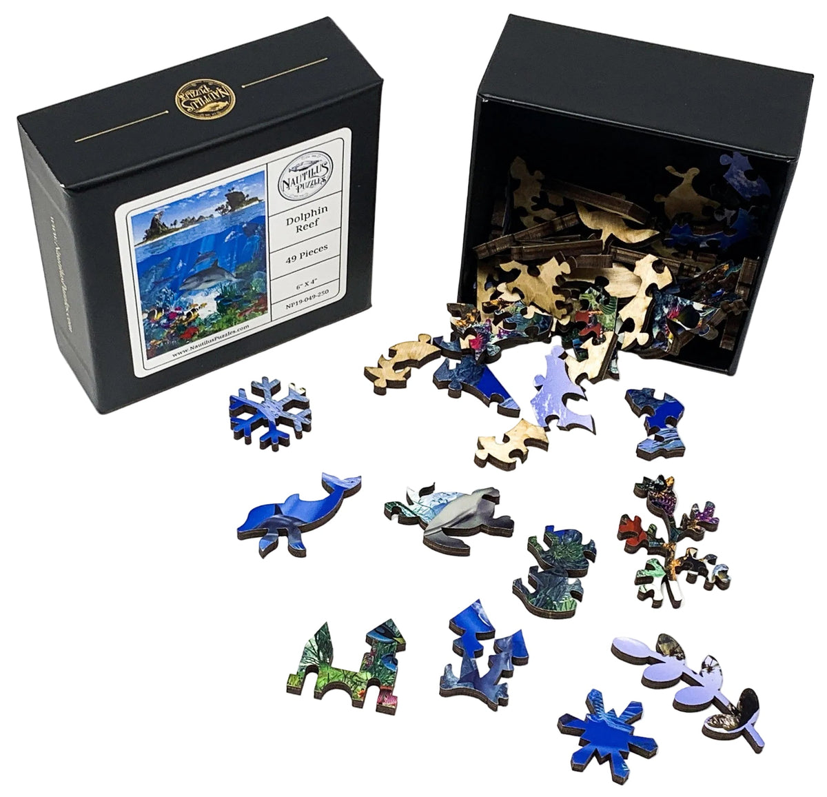 Dolphin Reef (49 Piece Mini Wooden Jigsaw Puzzle) - Nautilus Puzzles - Wooden Jigsaw Puzzles For Adults