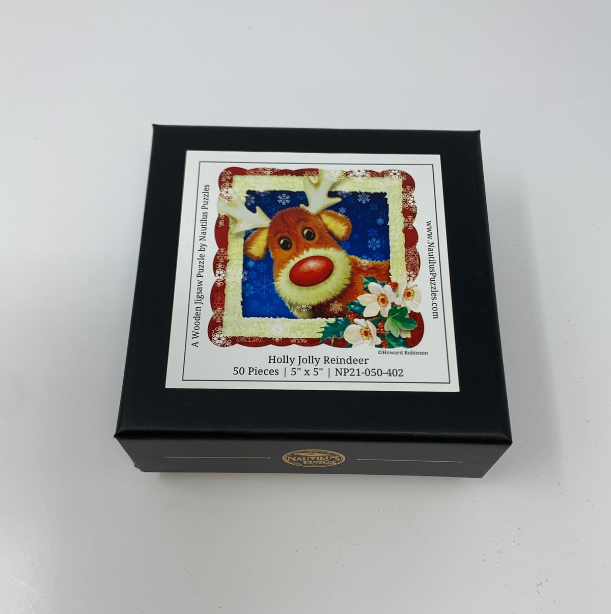 Holly Jolly Reindeer (50 Piece Mini Christmas Wooden Jigsaw Puzzle) - Nautilus Puzzles - Wooden Jigsaw Puzzles For Adults