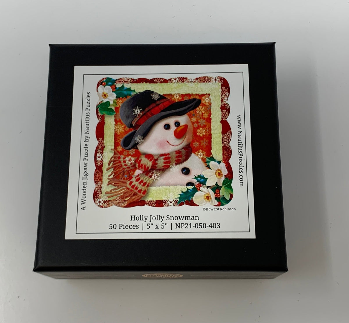 Holly Jolly Snowman (50 Piece Mini Christmas Wooden Jigsaw Puzzle) - Nautilus Puzzles - Wooden Jigsaw Puzzles For Adults