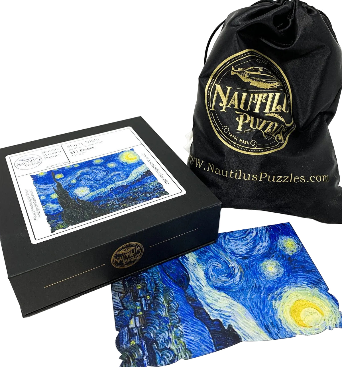 Starry Night by Vincent Van Gogh (211 Piece Wooden Jigsaw Puzzle) - Nautilus Puzzles - Wooden Jigsaw Puzzles For Adults