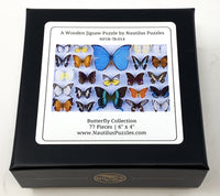 Butterfly Collection (77 Pieces) Mini Wooden Butterfly Puzzle - Nautilus Puzzles - Wooden Jigsaw Puzzles For Adults