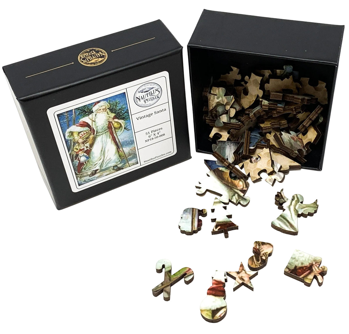 Vintage Santa (Victorian Santa 2) (50 Piece Mini Wooden Jigsaw Puzzle) - Nautilus Puzzles - Wooden Jigsaw Puzzles For Adults