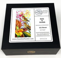 Birds & Orchids (122 Piece Adult Wooden Jigsaw Puzzle) - Nautilus Puzzles - Wooden Jigsaw Puzzles For Adults